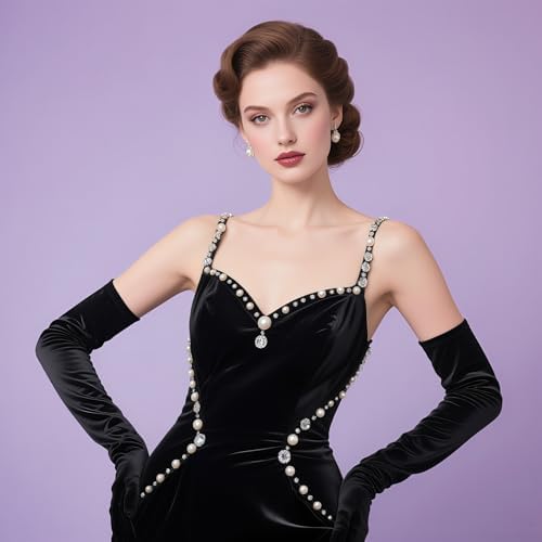 Women's Long Satin Gloves For Weddings Prom Formal Events - Stretchy Elbow Length Evening Gloves