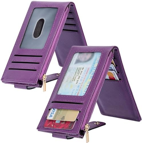 Women's RFID Slim Card Holder Wallet: Thin Bifold With Multi-Card Case & Zipper Coin Pocket Purse (Deep Purple)