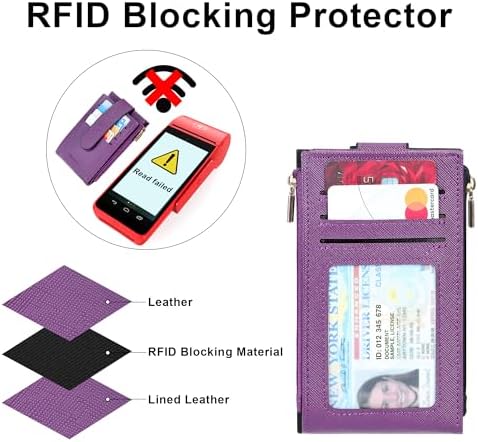 Women's RFID Slim Card Holder Wallet: Thin Bifold With Multi-Card Case & Zipper Coin Pocket Purse (Deep Purple)