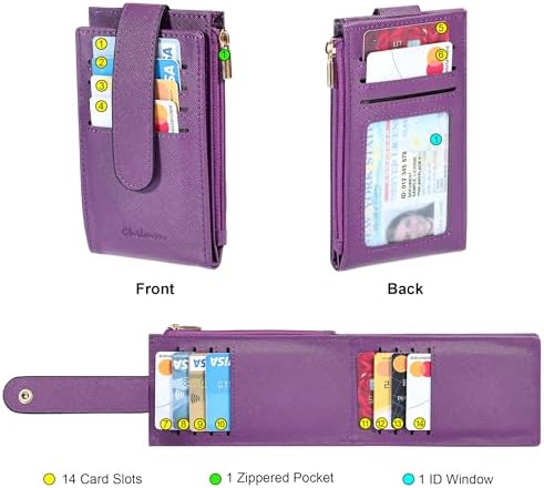 Women's RFID Slim Card Holder Wallet: Thin Bifold With Multi-Card Case & Zipper Coin Pocket Purse (Deep Purple)