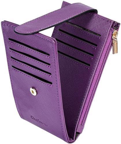 Women's RFID Slim Card Holder Wallet: Thin Bifold with Multi-Card Case & Zipper Coin Pocket Purse (Deep Purple)