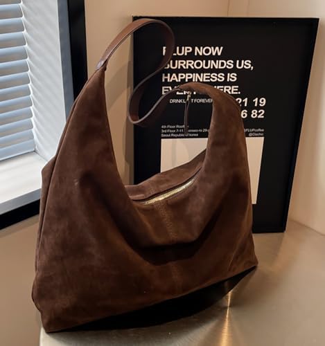 Women’s Trendy Suede Tote Bag Shoulder Bags For Women Fall Underarm Bag Winter Hobo Bag Work Purses Suede Travel Handbag