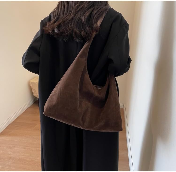 Women’s Trendy Suede Tote Bag Shoulder Bags For Women Fall Underarm Bag Winter Hobo Bag Work Purses Suede Travel Handbag