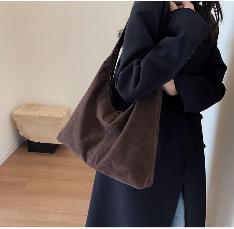 Women’s Trendy Suede Tote Bag Shoulder Bags For Women Fall Underarm Bag Winter Hobo Bag Work Purses Suede Travel Handbag