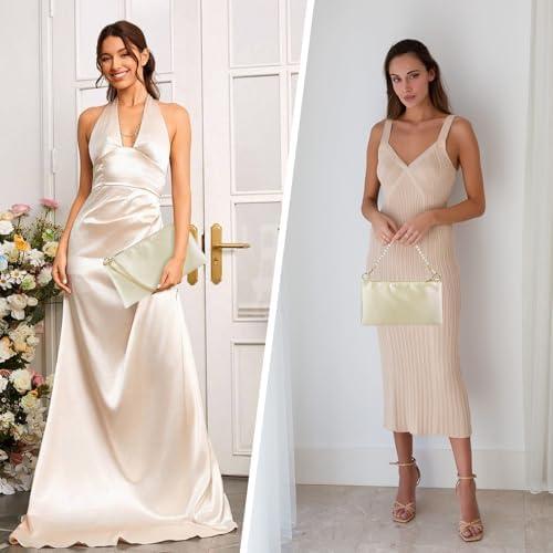 Women Satin Evening Handbag Wedding Prom Clutch Purse Formal Cocktail Party Clutches Shoulder Bag With 2 Bag Chains