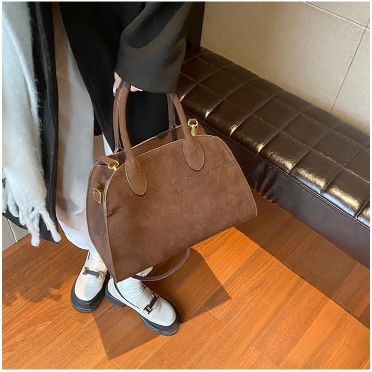 Womens Suede Tote Bag Faux Leather Tote Bag For Women Vintage Top Handle Bag Fashion Retro Shoulder Satchel Bag
