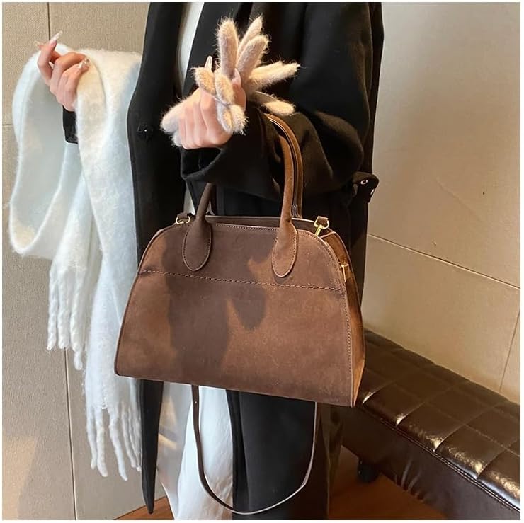 Womens Suede Tote Bag Faux Leather Tote Bag For Women Vintage Top Handle Bag Fashion Retro Shoulder Satchel Bag