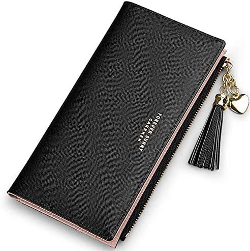 Womens Wallet Cute Elegant Long Slim Card Holder Case Minimalist Coin Purse Thin Tassels Zip Clutch Wallets for Girls Ladies