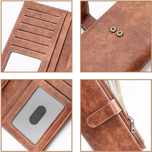 Womens Wallet RFID Blocking Large Capacity Credit Card Holder Long Purses For Women With Wristlet Pocket ID Window