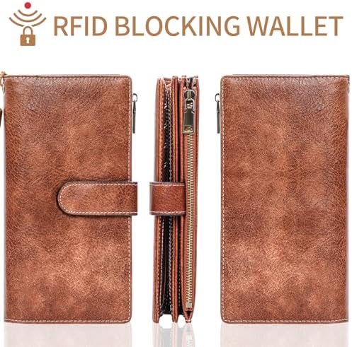 Womens Wallet RFID Blocking Large Capacity Credit Card Holder Long Purses For Women With Wristlet Pocket ID Window