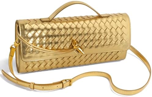 Woven Clutch Purses For Women Formal Satchel Leather Evening Bag Shoulder Handbag