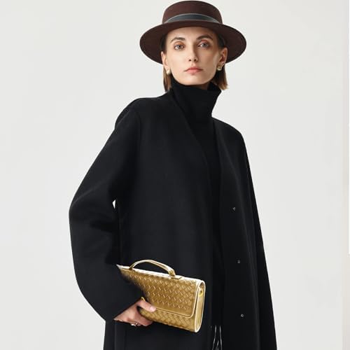 Woven Clutch Purses For Women Formal Satchel Leather Evening Bag Shoulder Handbag