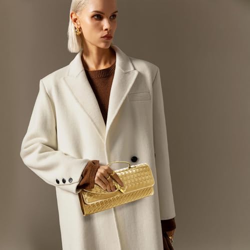 Woven Clutch Purses For Women Formal Satchel Leather Evening Bag Shoulder Handbag