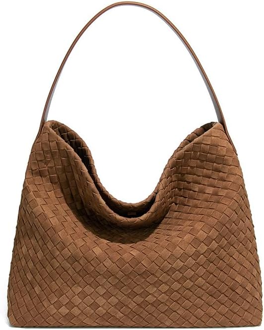 Woven Suede Shoulder Bag for Women Suede Hobo Bag Tote Elegant Handbag Satchel for Work Travel