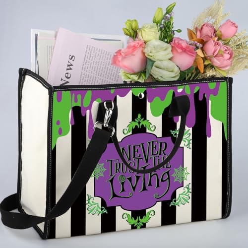 WSNANG Ghost Movie Inspired Gift Never Trust The Living Tote Bag Halloween Ghost Shoulder Bag
