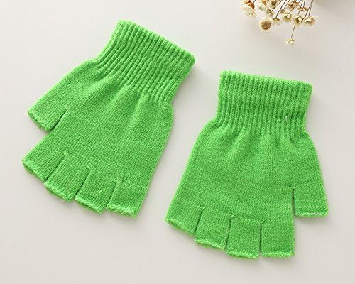 X&F Boys' And Girls' Solid Knitted Half Finger Mittens Typing Gloves Small
