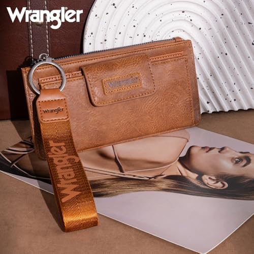 X Wrangler Brown Wristlet Wallet Minimalist Clutch Womens Wallet Rfid Card Cases & Money Organizers With Coin Purse And Smooth Zipper