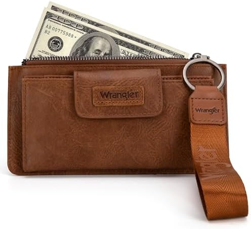 X Wrangler Brown Wristlet Wallet Minimalist Clutch Womens Wallet Rfid Card Cases & Money Organizers With Coin Purse And Smooth Zipper