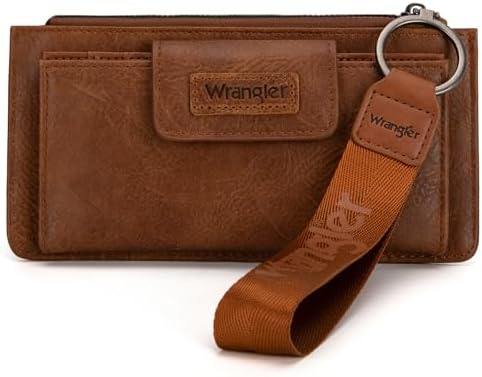 X Wrangler Brown Wristlet Wallet Minimalist Clutch Womens Wallet Rfid Card Cases & Money Organizers with Coin Purse and Smooth Zipper