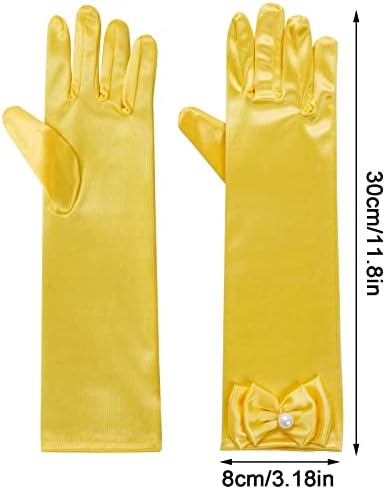 Yolyoo Girls Princess Gloves Girl White Long Satin Princess Dress Up Diamonds Bows Gloves For Birthday Wedding Costume Party