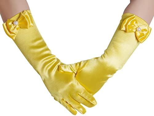 Yolyoo Girls Princess Gloves Girl White Long Satin Princess Dress Up Diamonds Bows Gloves For Birthday Wedding Costume Party