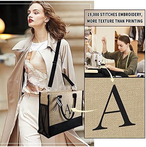 YOOLIFE Personalized Gifts For Women - Initial Jute Tote Bag & Makeup Bag Birthday Gifts For Women Mom Wife Teacher Friend
