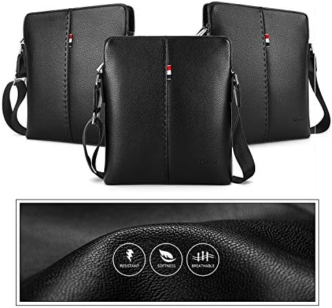 YumSur Mens Shoulder Bag Leather Messenger Handbag Crossbody Bag For Men Purse IPad Bag For Business Office Work School With Adjustable Strap Black