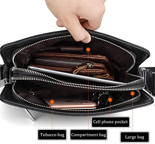 YumSur Mens Shoulder Bag Leather Messenger Handbag Crossbody Bag For Men Purse IPad Bag For Business Office Work School With Adjustable Strap Black