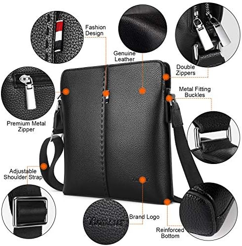 YumSur Mens Shoulder Bag Leather Messenger Handbag Crossbody Bag For Men Purse IPad Bag For Business Office Work School With Adjustable Strap Black