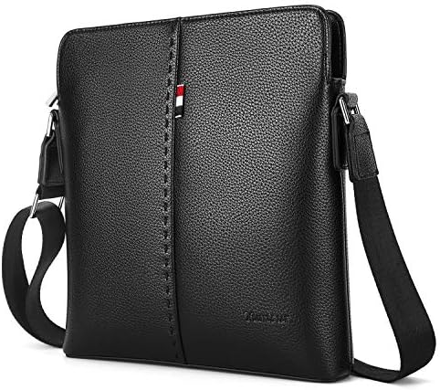 YumSur Mens Shoulder Bag Leather Messenger Handbag Crossbody Bag for Men Purse iPad Bag for Business Office Work School with Adjustable Strap Black