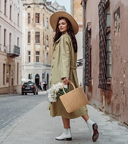 YXILEE Zipper Straw Bags For Women Straw Purse Woven Womens Handmade Weaving Summer Handbag For Travel Beach