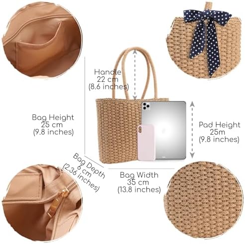 YXILEE Zipper Straw Bags For Women Straw Purse Woven Womens Handmade Weaving Summer Handbag For Travel Beach