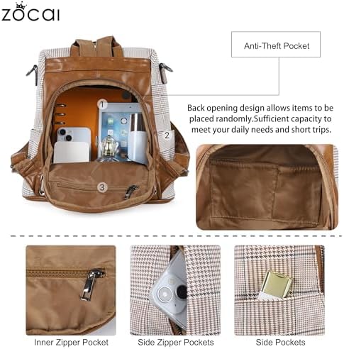 ZOCAI Backpack Purse For Women Fashion Backpack Purses PU Leather Daypacks Anti-Theft Shoulder Bag Satchel Purse