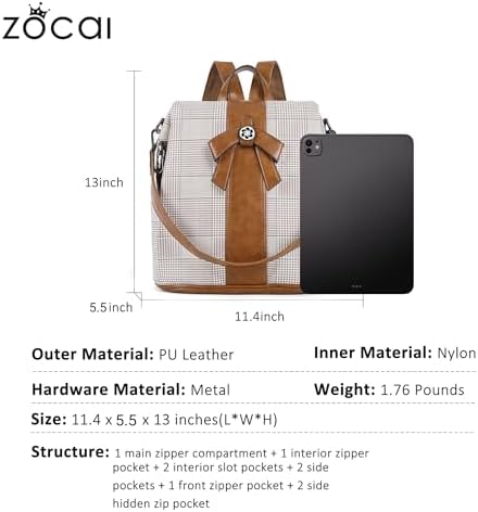 ZOCAI Backpack Purse For Women Fashion Backpack Purses PU Leather Daypacks Anti-Theft Shoulder Bag Satchel Purse