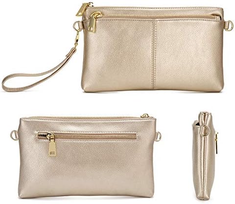 ZOOEASS Triple Zip Small Crossbody Bag Lightweight Purses Vegan Leather Wristlet Clutch Includes Adjustable Shoulder