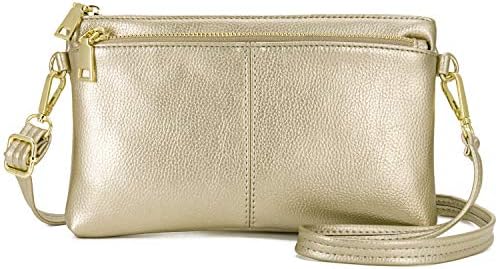 ZOOEASS Triple Zip Small Crossbody Bag Lightweight Purses Vegan Leather Wristlet Clutch Includes Adjustable Shoulder