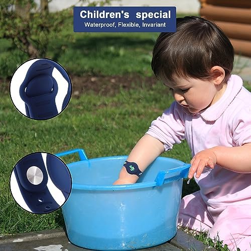 2pcs Kids Wristband Waterproof For AirTag Dinosaur Cartoon Pattern Bracelet For Kids Toddler Elder Adjustable Watch Band Kids Anti Lost For AirTag Case Holder For Hiding GPS Tracker (Blue Pink)