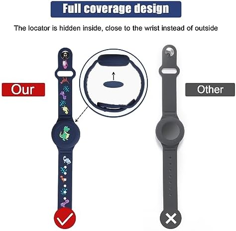 2pcs Kids Wristband Waterproof For AirTag Dinosaur Cartoon Pattern Bracelet For Kids Toddler Elder Adjustable Watch Band Kids Anti Lost For AirTag Case Holder For Hiding GPS Tracker (Blue Pink)