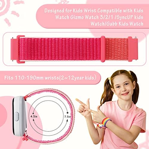 [3 Pack] Compatible With Gizmo Watch Band Replacement/Syncup Kids Watch Band/Gabb Watch Bands For Kids Nylon Bands For Gizmo Watch 3/2/1& Syncup Watch & Gabb Watch 2/1 (MariaGreen & Pomegranate & ThinRainbow)