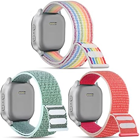 [3 Pack] Compatible With Gizmo Watch Band Replacement/Syncup kids watch band/Gabb Watch Bands for Kids Nylon Bands for Gizmo Watch 3/2/1& Syncup watch & Gabb Watch 2/1 (MariaGreen & Pomegranate & ThinRainbow)
