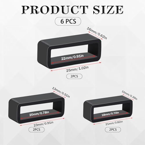 6 Pcs Watch Band Keepers 18mm/20mm/22mm Silicone Watch Strap Holder Loops Watch Strap Retainer Black Rubber Watch Strap Keeper Replacement Watch Band Fastener Rings For Smart Sport Watches Parts