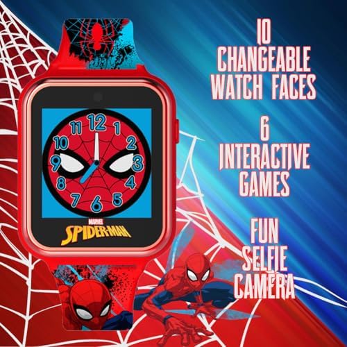 Accutime Marvel Spider-Man Red Educational Touchscreen Smart Watch Toy For Boys Girls Toddlers - Selfie Cam Learning Games Alarm Calculator Pedometer And More (Model: SPD4588AZ)