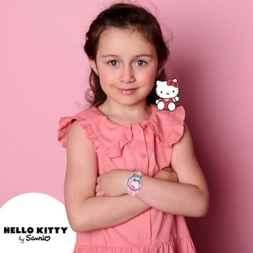Accutime Sanrio Hello Kitty Girls' Digital LCD Quartz Watch With Pink Strap And Colorful Bezel - Fun LED Light Show - Easy To Read Time For Kids - Fits Wrist 5.5"-8"