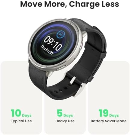 Amazfit Active 2 高级智能手表健身追踪器(圆形)适用于 Android 和 IPhone 10 天电池 防水 GPS 地图 心脏和睡眠监测 HYROX 模式 蓝宝石玻璃 皮革 + 运动表带