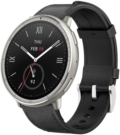 Amazfit Active 2 高级智能手表健身追踪器(圆形)适用于 Android 和 iPhone 10 天电池 防水 GPS 地图 心脏和睡眠监测 HYROX 模式 蓝宝石玻璃 皮革 + 运动表带