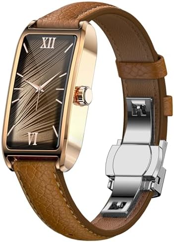 Amoled Laies Smart Watch for Women Smartwatch with Leather Strap Heart Rate Stress Sleep Monitor 12 Sports Modes Fitness Tracker Watch Notifications Music & Camera Control Waterproof iOS Android