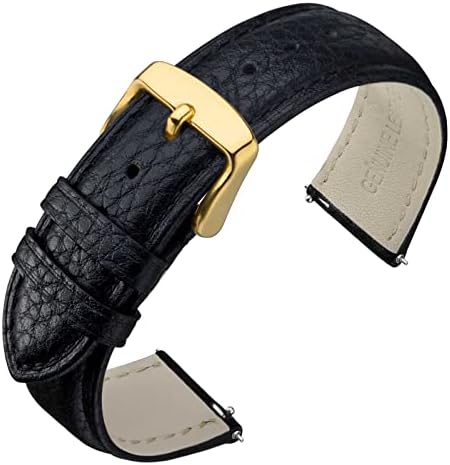 ANNEFIT 表带 18 毫米 快速释放纹理加垫皮革表带 带金色搭扣 男女均适用(黑色)