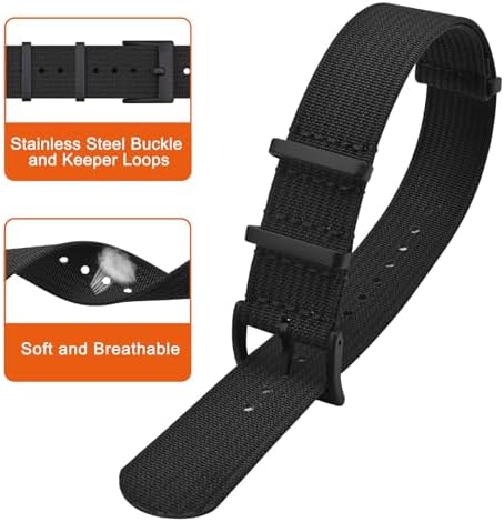 ANNEFIT Nylon Watch Band 16mm 18mm 20mm 22mm One-Piece Waterproof Military Watch Straps With Heavy Buckle