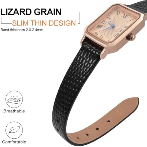 ANNEFIT Women's Leather Watch Band 10mm 12mm 13mm 14mm 15mm 16mm 18mm 20mm Lizard Grain Slim Thin Replacement Strap