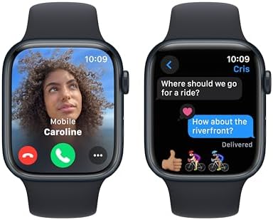 Apple Watch 系列 9 [GPS 45 毫米] 智能手表 带午夜运动表带 M/L 健身追踪器 ECG 应用程序 始终在线视网膜显示屏 防水